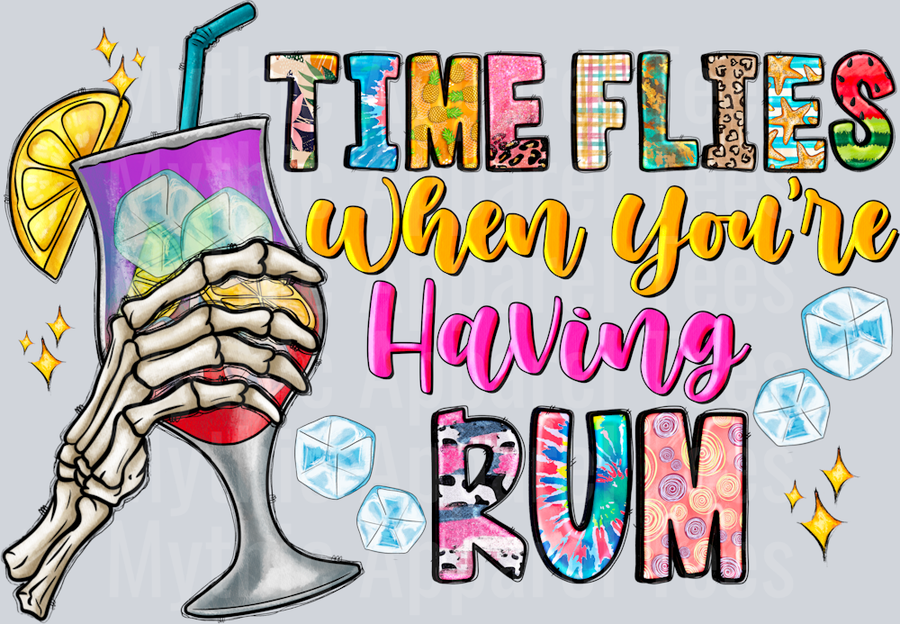 Time Flies When You're Having Rum Drinking Skeleton Hand