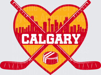 NHL Teams Calgary Flames Heart Skyline Crossed Hockey Sticks