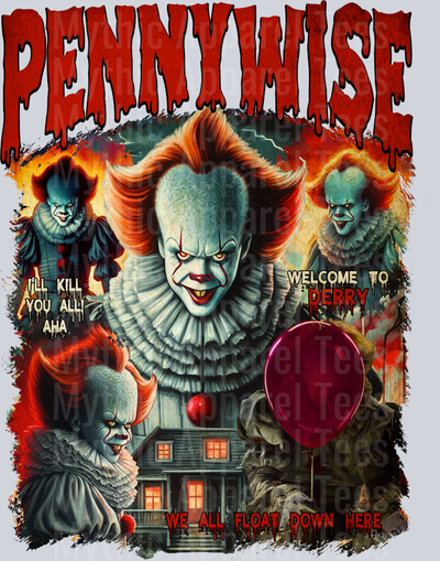 The Clown Pennywise 2 in multiple movie scenes Halloween DTF Horror Movie Transfers