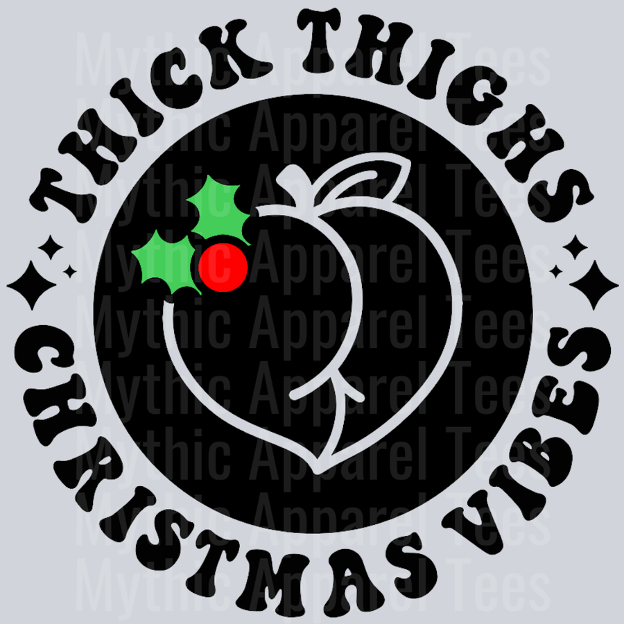 Thick Thighs Christmas Vibes Pocket Design Wavey Retro Style Funny Shirt Design