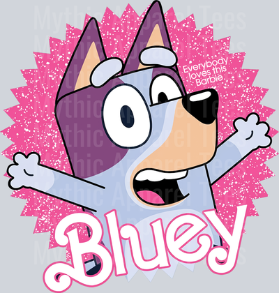 Bluey with a pink background DTF Bluey Transfers
