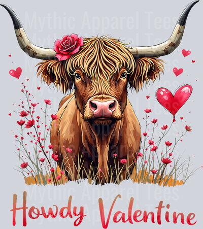 185 Cute Howdy Valentine Highland Cow Valentines Day Cow Lover T-Shirt