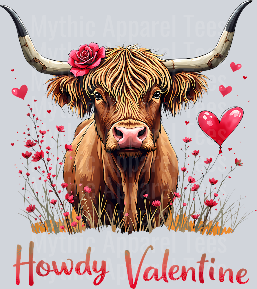 185 Cute Howdy Valentine Highland Cow Valentines Day Cow Lover T-Shirt