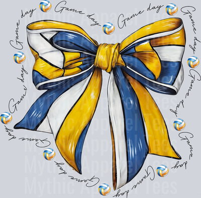 Volleyball Gameday black bow repeating words with volleyball cute DTF Sports Transfers