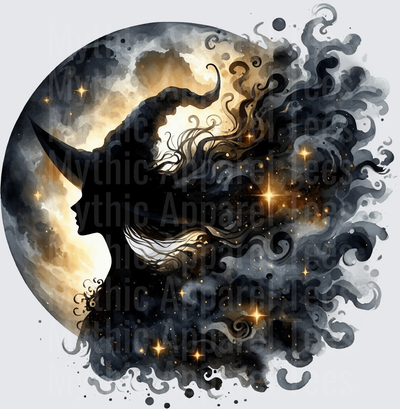 Halloween Gothic Witches Silhouette Moon Flowing Hair Stars