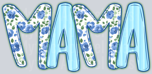 MaMa Light Blue Floral Pattern DTF MaMa Transfers