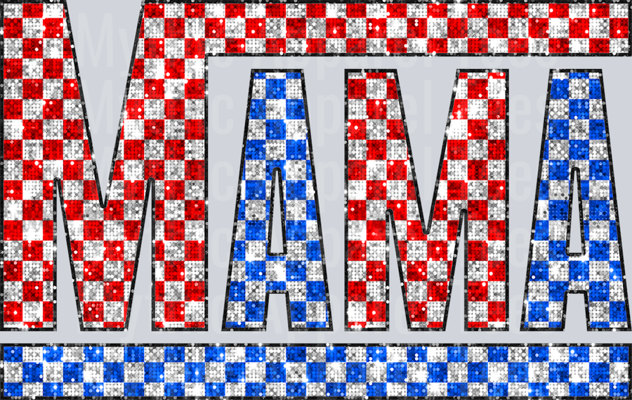 Sequin Red White And Blue Checkered Mama