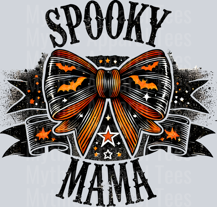 spooky mama laughing pumpkin faces and bats glossy black DTF Halloween Transfers