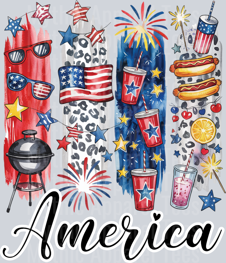America fireworks and cups DTF Patriotic Transfers