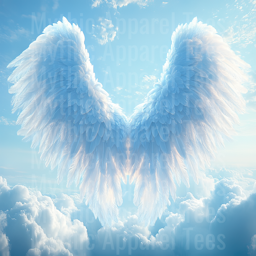 Angel Wings Glowing White Feathers Blue Sky Clouds