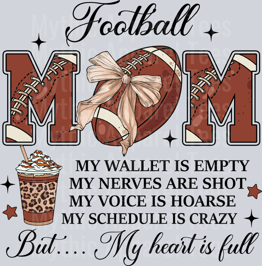 FOOTBALL MOM My heart is full ribbon on ball DTF Football Transfers