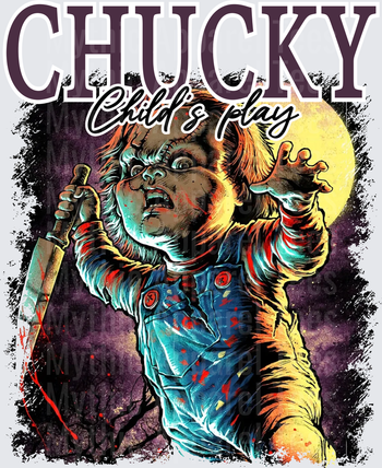 Chucky Child's Play Horror Killer Doll Bloody Knife Full Moon Dark Night Vintage Graphic