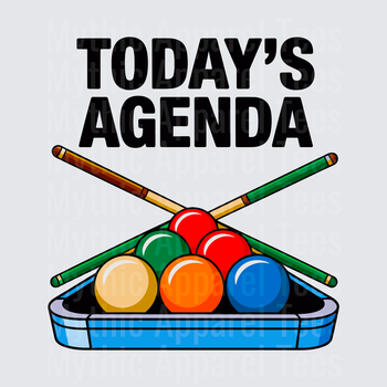 Today's Agenda Billiards Pool Balls Racked with Crossed Cue Sticks