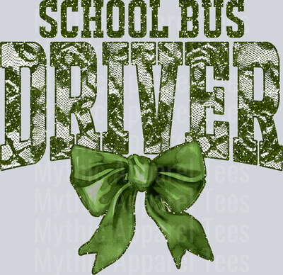 Olive Green Lace School Bus Driver St Patrick's Day College Font Floral and shamrock pattern