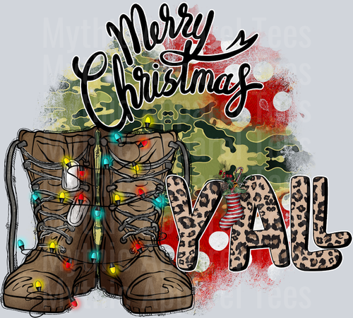 Christmas Yall Military Boots with Lights