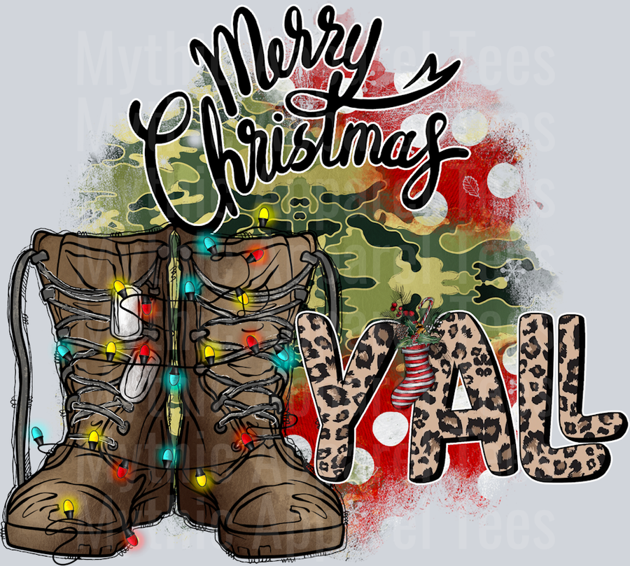 Christmas Yall Military Boots with Lights