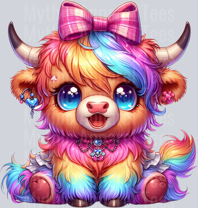 AZ776 Rainbow Highland Cow