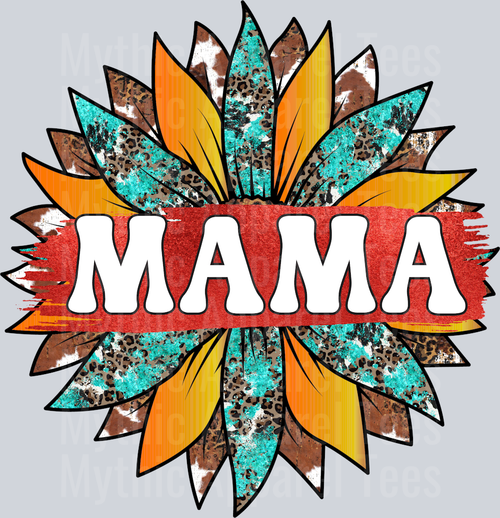 Yellow and blue mama flower DTF MOM Transfers