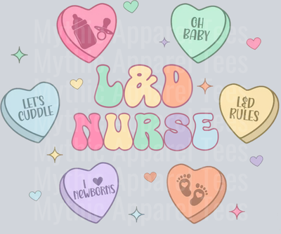 AZ852 Valentine Nurse Labor and Delivery Cute Reto Hearts L&D Long Sleeve T-Shirt
