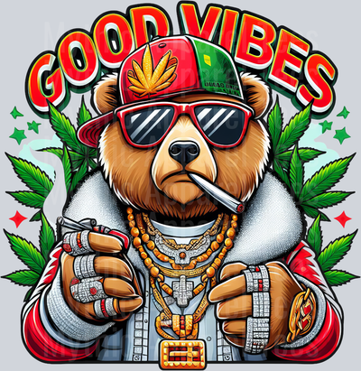 Bear with Weed Plant on hat floral colors weed plant DTF Weed Transfers