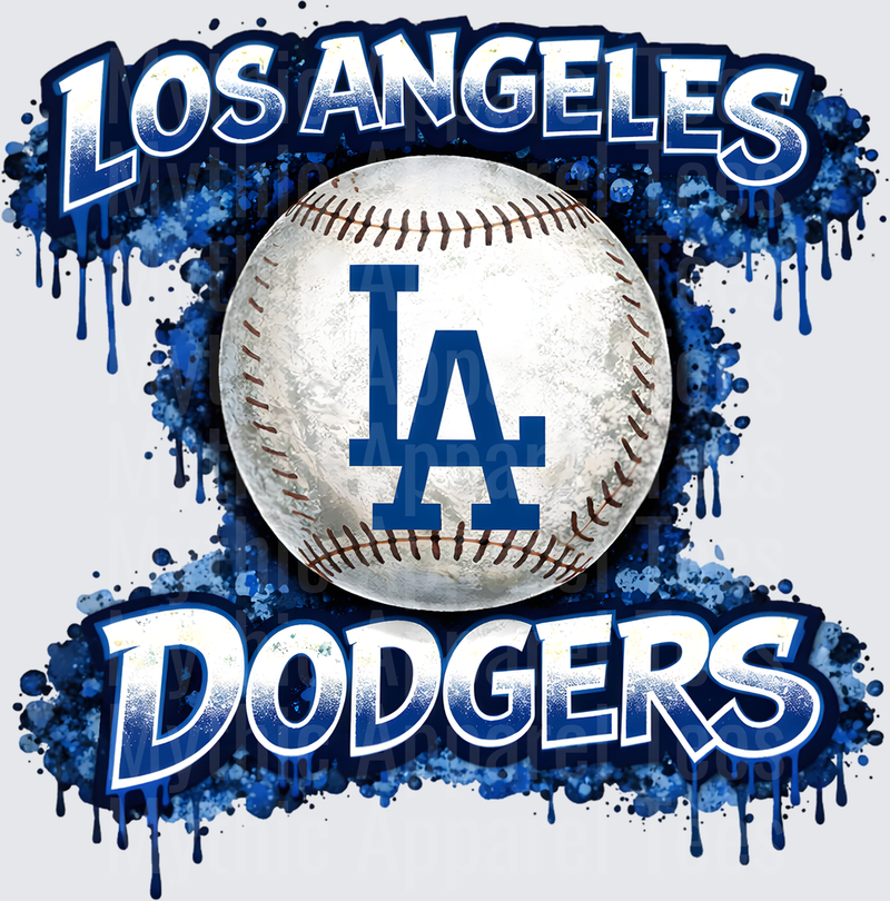 MLB Transfers Los Angeles Dodgers Baseball with Blue Paint Splatter Design