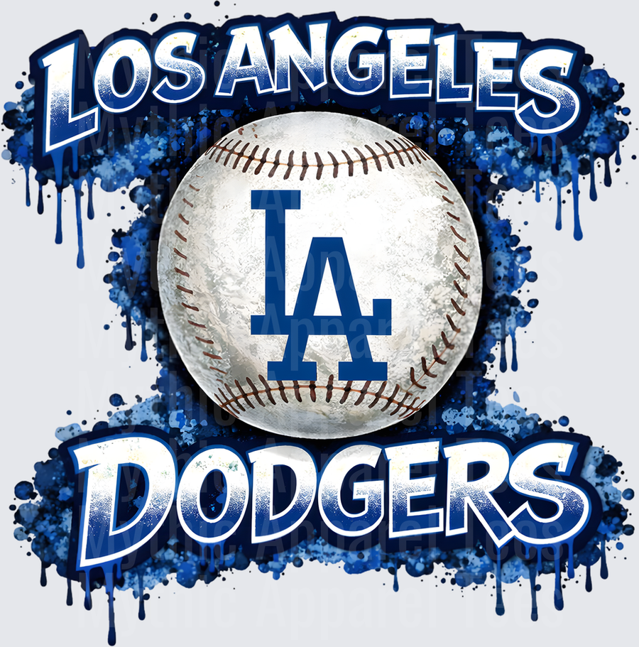 MLB Transfers Los Angeles Dodgers Baseball with Blue Paint Splatter Design