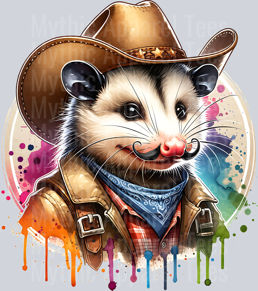 OPOSSUM DRESSED AS A COWBOY WATERCOLOR