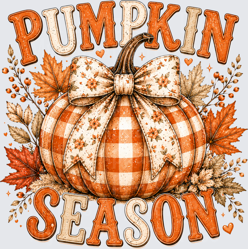 Pumpkin Season Buffalo Plaid Pumpkin with Floral Bow and Fall Leaves