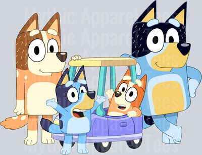 Bluey and Family in car DTF Bluey Transfers