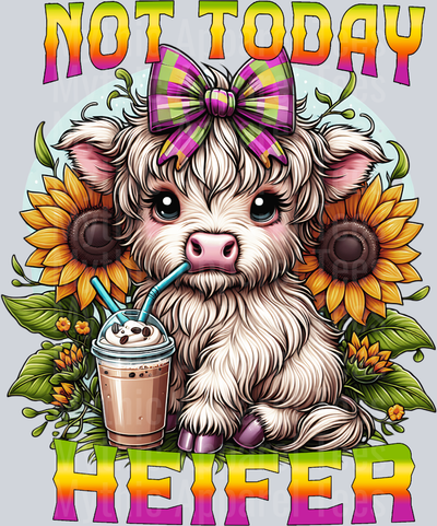 Not Today Heifer DTF Funny Highland Cow Transfers