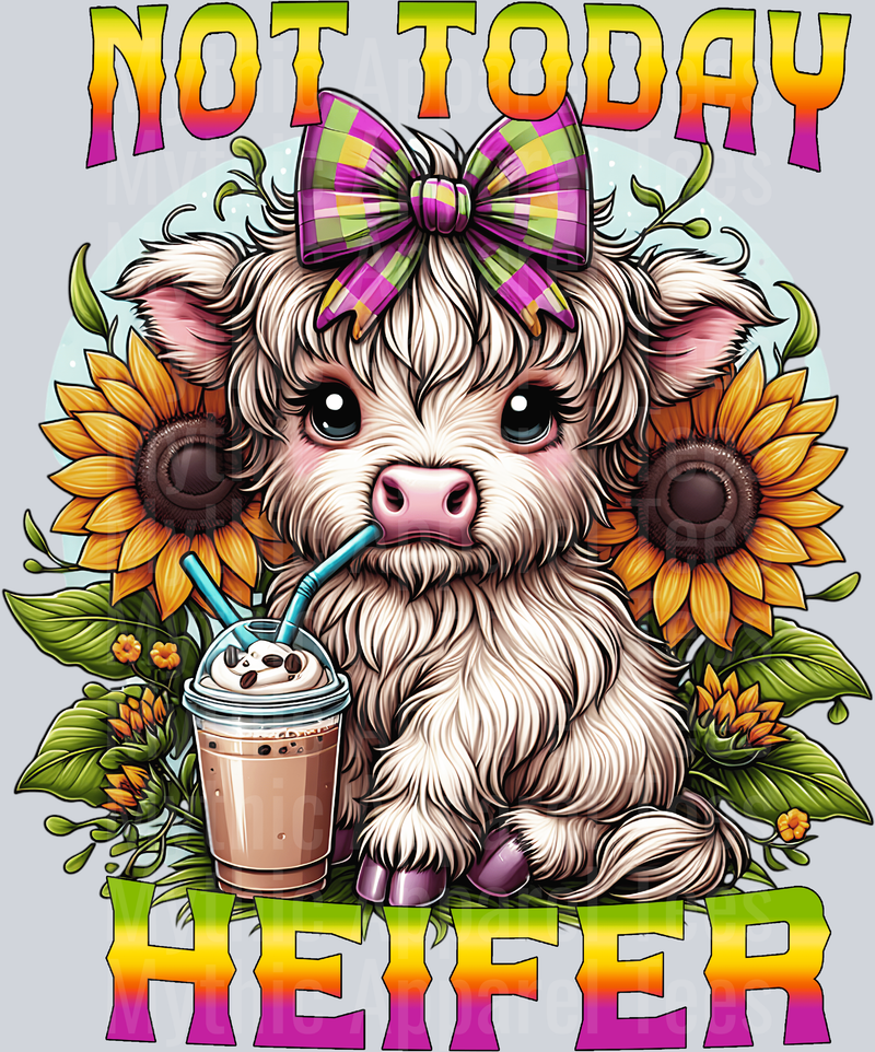 Not Today Heifer DTF Funny Highland Cow Transfers