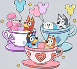 Bluey at Disney Transfers, Kids Transfers, Fun, Bluey Characters, Colorful, Cartoon Designs