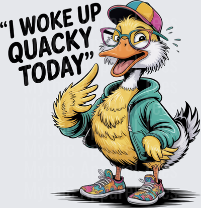 Funny Sarcastic Duck I Woke Up Quacky Today Crazy Cartoon Duck Wearing Hoodie Snapback Hat Glasses and Sneakers