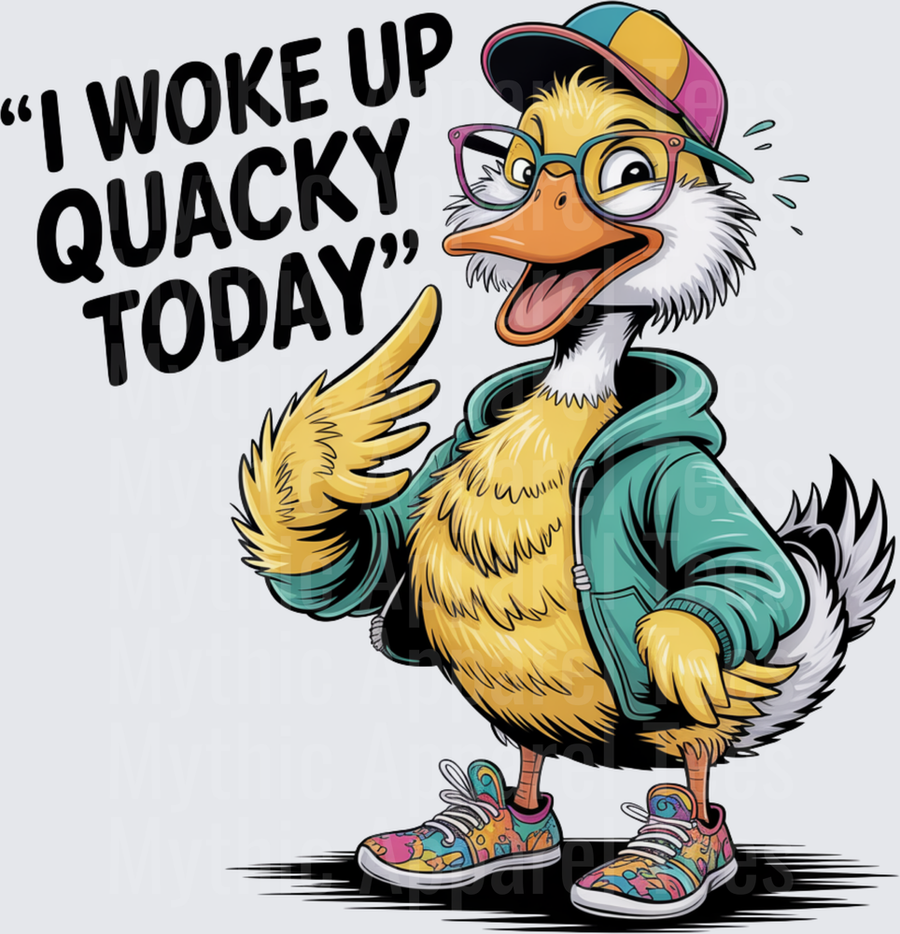 Funny Sarcastic Duck I Woke Up Quacky Today Crazy Cartoon Duck Wearing Hoodie Snapback Hat Glasses and Sneakers