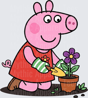 Peppa Pig Gardening with Trowel and Purple Flower Pot