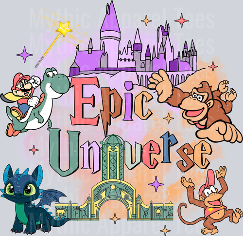 epic universe Castle wand and Donky Kong DTF Epic Park Transfers