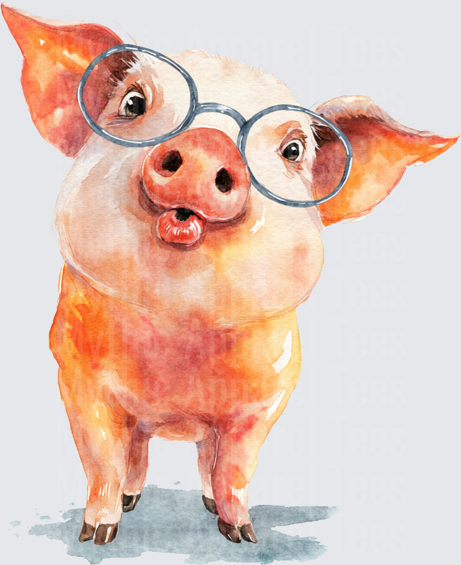 Watercolor Pig with Round Glasses and Pouty Lips Cute Farm Animal Portrait