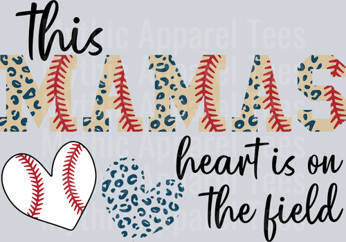 This Mamas Heart Is On The Field Leopard print DTF Baseball Transfers