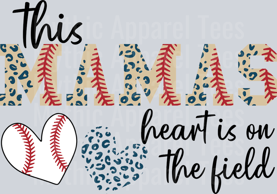 This Mamas Heart Is On The Field Leopard print DTF Baseball Transfers