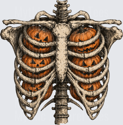 Halloween Skeleton Rib Cage Filled With Jack-O-Lanterns