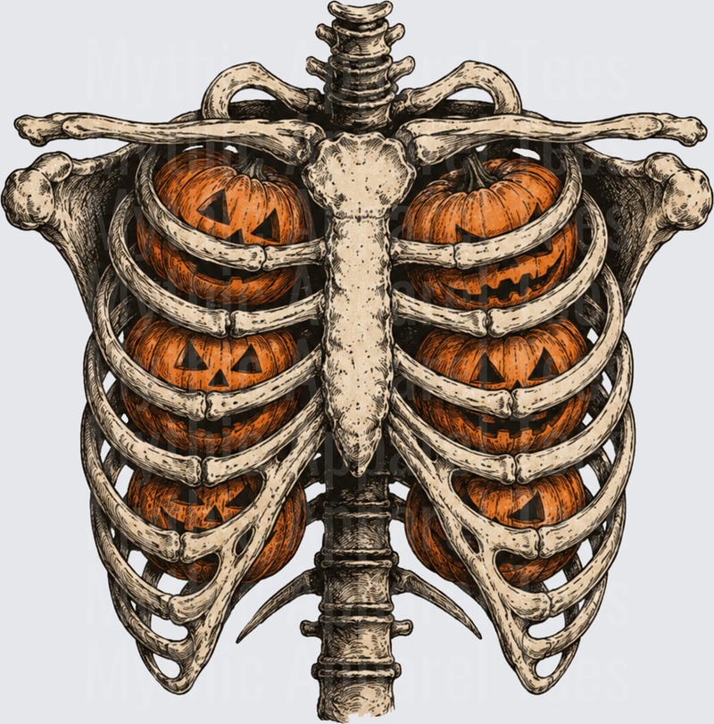 Halloween Skeleton Rib Cage Filled With Jack-O-Lanterns