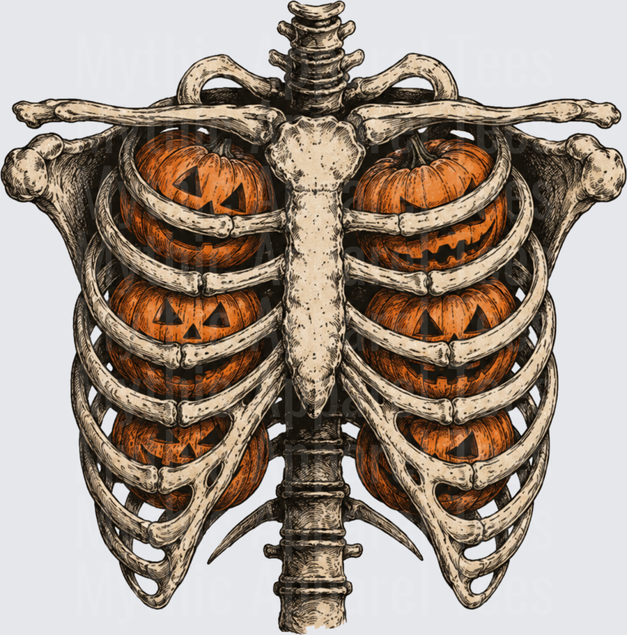 Halloween Skeleton Rib Cage Filled With Jack-O-Lanterns