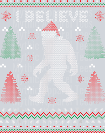 58 Bigfoot Sasquatch Wear Santa Hat I Believe Christmas Ugly T-Shirt