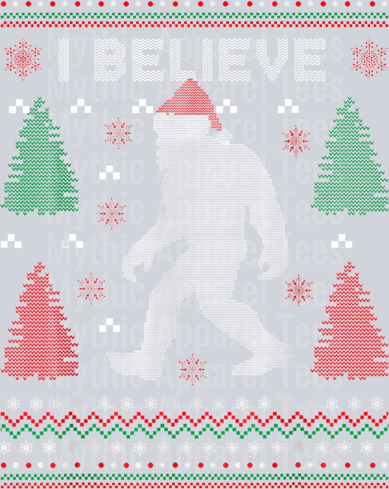 58 Bigfoot Sasquatch Wear Santa Hat I Believe Christmas Ugly T-Shirt