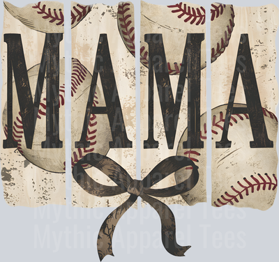 mama baseball darker with bow DTF Baseball Transfers