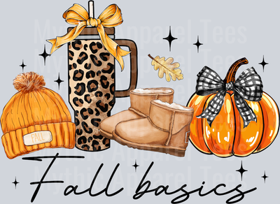 Fall Basics black color with leopard cup DTF Fall Transfers