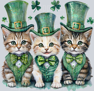 Cats Top Hats Green St Patrick's Day
