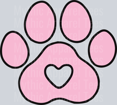 light pink black outline Paw Print with heart Cat or Dog DTF Paw Print Transfers