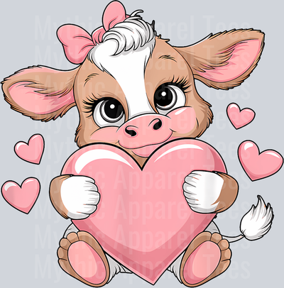 177 Valentine Cow Holding Heart Cute Farm Animal Valentines Day T-Shirt