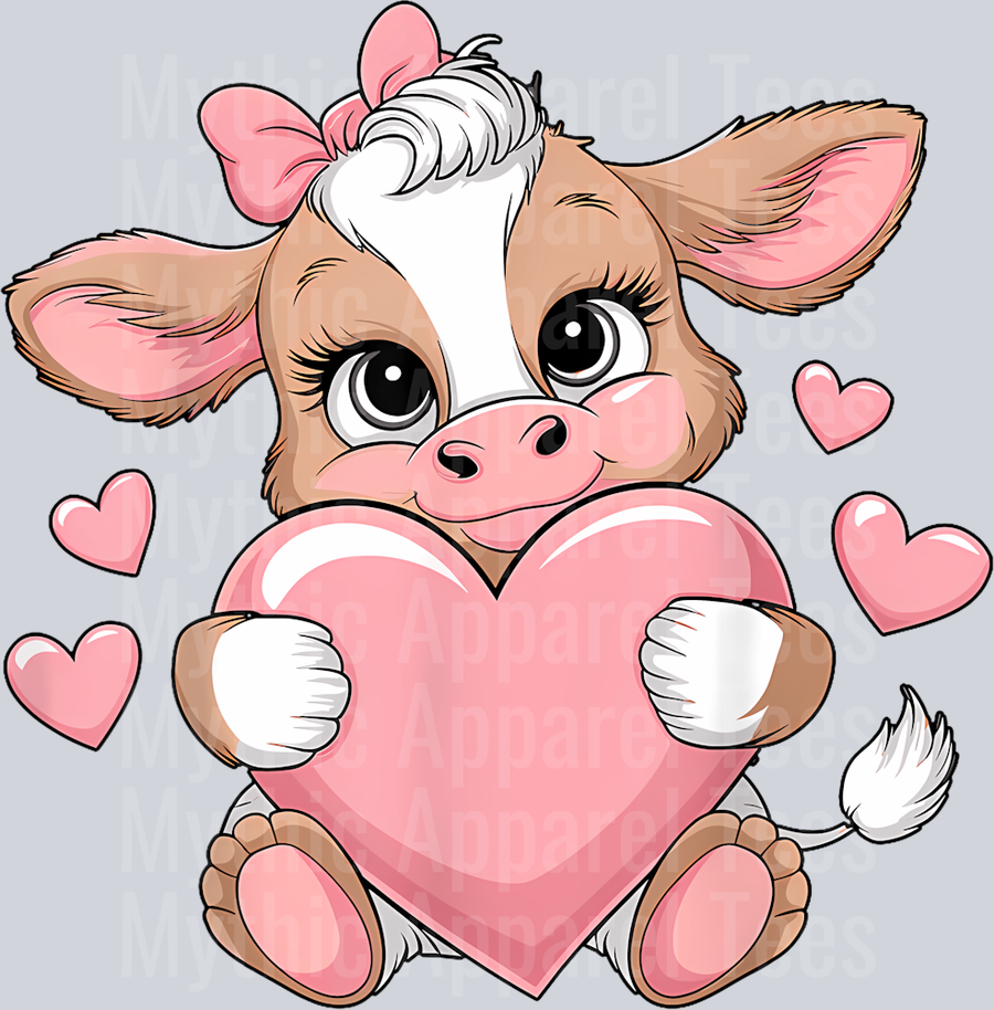 177 Valentine Cow Holding Heart Cute Farm Animal Valentines Day T-Shirt